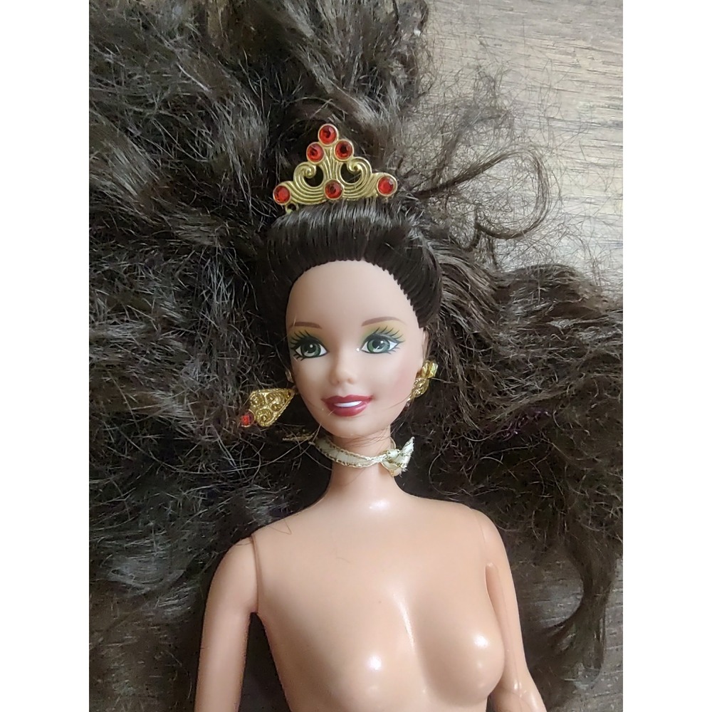 1997 Green Eye Holiday  Barbie Doll Nude Brunette Earrings Necklace Hair Piece